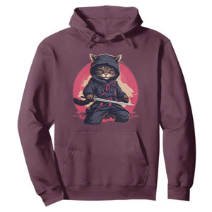 Japanese Ninja Cat Hoodie Ancient Japan Warrior Samurai Tattoo Kawaii Vintage TS02 Maroon Print Your Wear