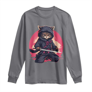 Japanese Ninja Cat Long Sleeve Shirt Ancient Japan Warrior Samurai Tattoo Kawaii Vintage TS02 Charcoal Print Your Wear