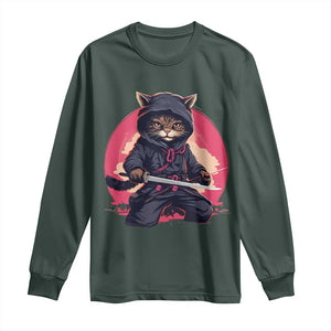 Japanese Ninja Cat Long Sleeve Shirt Ancient Japan Warrior Samurai Tattoo Kawaii Vintage TS02 Dark Forest Green Print Your Wear