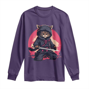 Japanese Ninja Cat Long Sleeve Shirt Ancient Japan Warrior Samurai Tattoo Kawaii Vintage TS02 Purple Print Your Wear