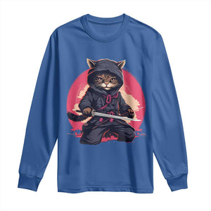 Japanese Ninja Cat Long Sleeve Shirt Ancient Japan Warrior Samurai Tattoo Kawaii Vintage TS02 Royal Blue Print Your Wear