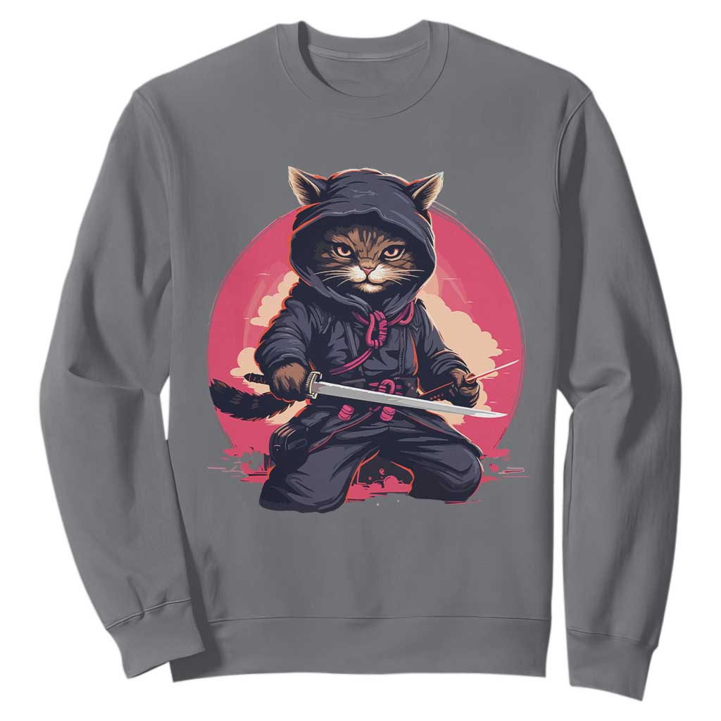 Japanese Ninja Cat Sweatshirt Ancient Japan Warrior Samurai Tattoo Kawaii Vintage TS02 Charcoal Print Your Wear
