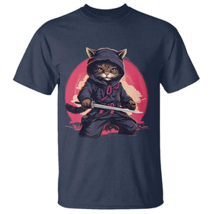 Japanese Ninja Cat T Shirt Ancient Japan Warrior Samurai Tattoo Kawaii Vintage TS02 Navy Print Your Wear