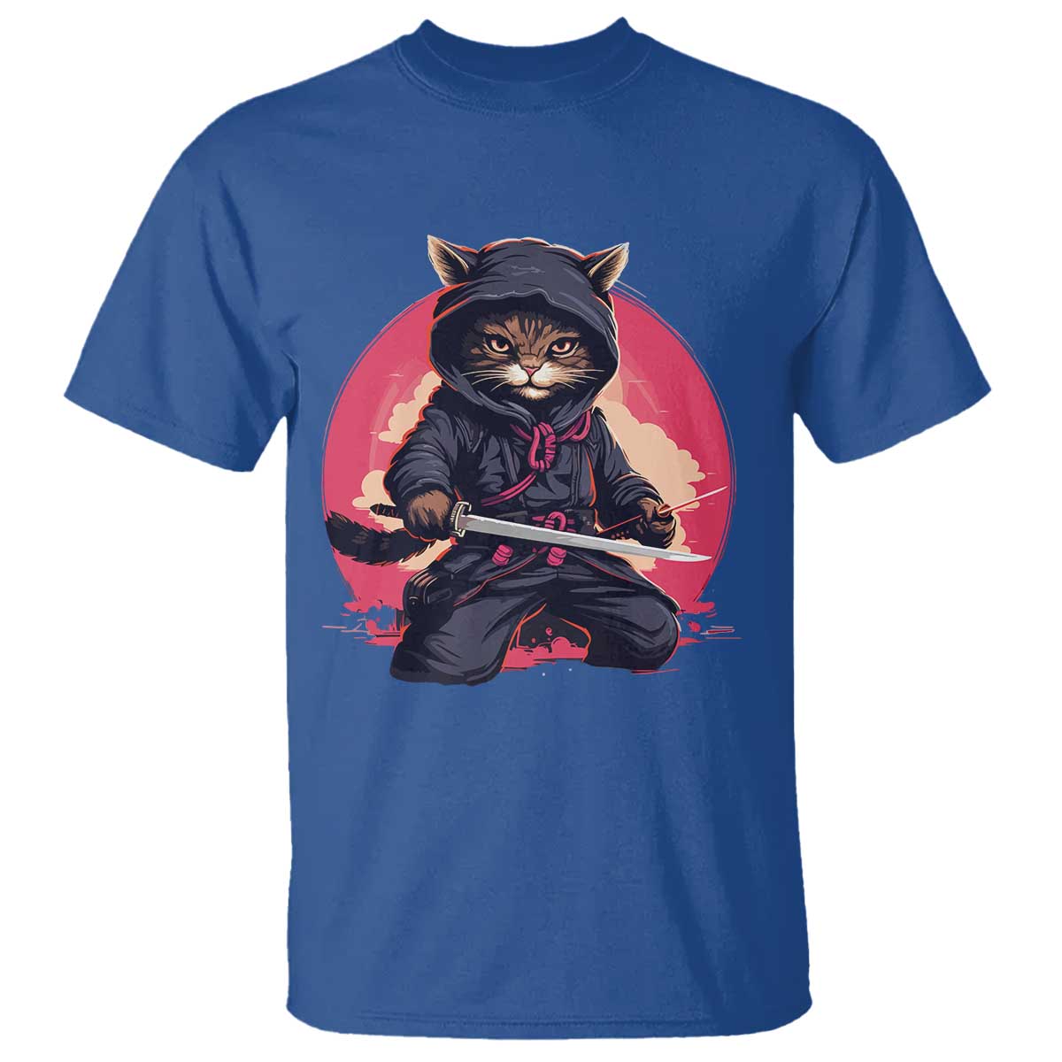 Japanese Ninja Cat T Shirt Ancient Japan Warrior Samurai Tattoo Kawaii Vintage TS02 Royal Blue Print Your Wear