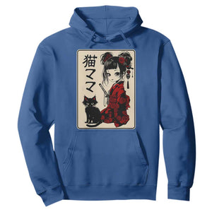 Japanese Gothic Kawaii Anime Samurai Cat Hoodie Japan Female Bushido Graphic With Kanji Retro Vintage TS02 Royal Blue Print Your Wear