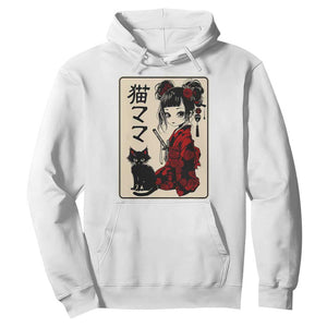 Japanese Gothic Kawaii Anime Samurai Cat Hoodie Japan Female Bushido Graphic With Kanji Retro Vintage TS02 White Print Your Wear