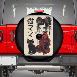 Japanese Gothic Kawaii Anime Samurai Cat Spare Tire Cover Japan Female Bushido Graphic With Kanji Retro Vintage TS02 Black Print Your Wear