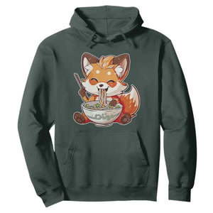 Kawaii Fox Ramen Japanese Hoodie Japanese Anime Otaku Manga Cute Graphic TS02 Dark Forest Green Print Your Wear