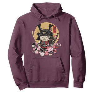 Japanese Samurai Cat Hoodie Ancient Ninja Kitten Warrior Tattoo Kawaii Otaku Retro TS02 Maroon Print Your Wear