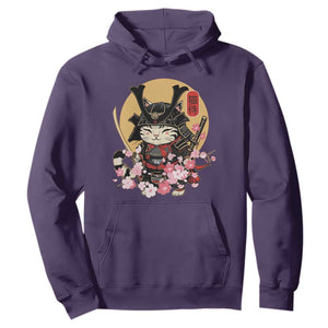 Japanese Samurai Cat Hoodie Ancient Ninja Kitten Warrior Tattoo Kawaii Otaku Retro TS02 Purple Print Your Wear