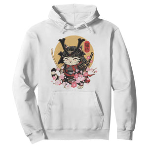 Japanese Samurai Cat Hoodie Ancient Ninja Kitten Warrior Tattoo Kawaii Otaku Retro TS02 White Print Your Wear