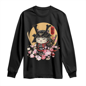 Japanese Samurai Cat Long Sleeve Shirt Ancient Ninja Kitten Warrior Tattoo Kawaii Otaku Retro TS02 Black Print Your Wear