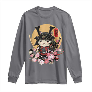 Japanese Samurai Cat Long Sleeve Shirt Ancient Ninja Kitten Warrior Tattoo Kawaii Otaku Retro TS02 Charcoal Print Your Wear