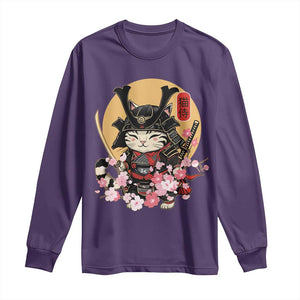 Japanese Samurai Cat Long Sleeve Shirt Ancient Ninja Kitten Warrior Tattoo Kawaii Otaku Retro TS02 Purple Print Your Wear