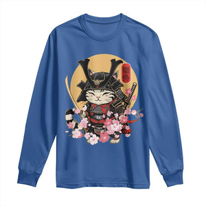 Japanese Samurai Cat Long Sleeve Shirt Ancient Ninja Kitten Warrior Tattoo Kawaii Otaku Retro TS02 Royal Blue Print Your Wear