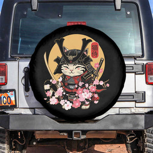 Japanese Samurai Cat Spare Tire Cover Ancient Ninja Kitten Warrior Tattoo Kawaii Otaku Retro TS02 No hole Black Print Your Wear