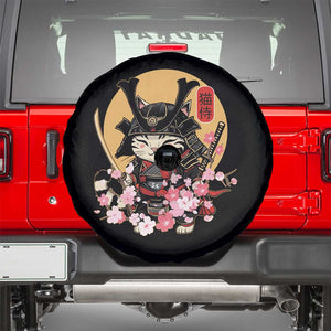 Japanese Samurai Cat Spare Tire Cover Ancient Ninja Kitten Warrior Tattoo Kawaii Otaku Retro TS02 Black Print Your Wear