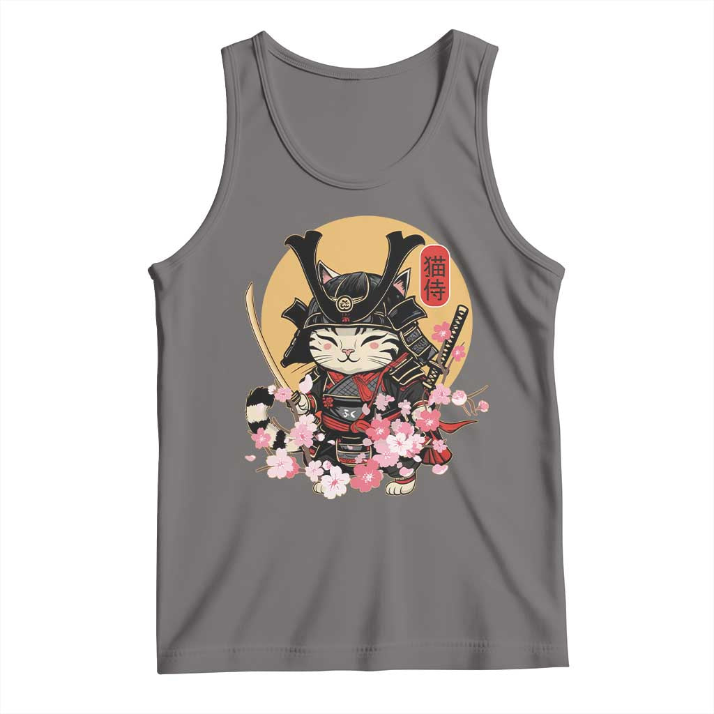 Japanese Samurai Cat Tank Top Ancient Ninja Kitten Warrior Tattoo Kawaii Otaku Retro TS02 Deep Heather Print Your Wear