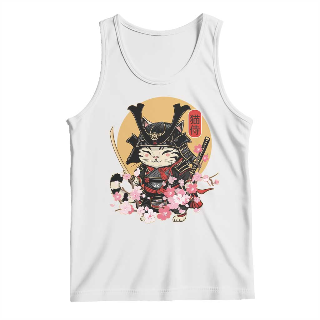 Japanese Samurai Cat Tank Top Ancient Ninja Kitten Warrior Tattoo Kawaii Otaku Retro TS02 White Print Your Wear