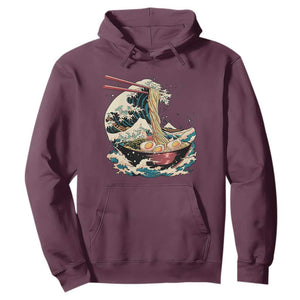 Japanese Kanagawa Wave Ramen Bowl Graphic Hoodie Retro Anime Noodles Art TS02 Maroon Print Your Wear