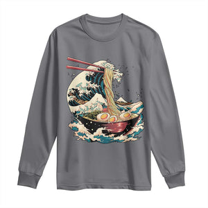 Japanese Kanagawa Wave Ramen Bowl Graphic Long Sleeve Shirt Retro Anime Noodles Art TS02 Charcoal Print Your Wear