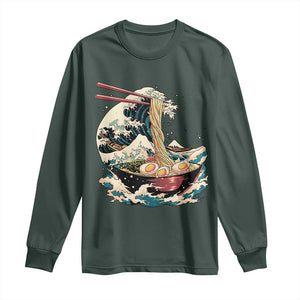 Japanese Kanagawa Wave Ramen Bowl Graphic Long Sleeve Shirt Retro Anime Noodles Art TS02 Dark Forest Green Print Your Wear