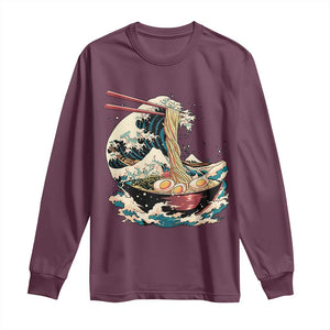 Japanese Kanagawa Wave Ramen Bowl Graphic Long Sleeve Shirt Retro Anime Noodles Art TS02 Maroon Print Your Wear