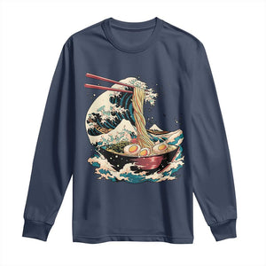 Japanese Kanagawa Wave Ramen Bowl Graphic Long Sleeve Shirt Retro Anime Noodles Art TS02 Navy Print Your Wear