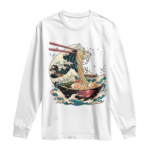 Japanese Kanagawa Wave Ramen Bowl Graphic Long Sleeve Shirt Retro Anime Noodles Art TS02 White Print Your Wear