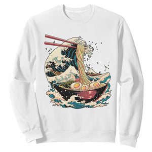 Japanese Kanagawa Wave Ramen Bowl Graphic Sweatshirt Retro Anime Noodles Art TS02 White Print Your Wear