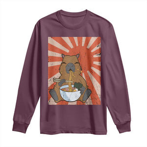 Kawaii Capybara Ramen Long Sleeve Shirt Cute Capy Meme Japanese Noodles Lover TS02 Maroon Print Your Wear