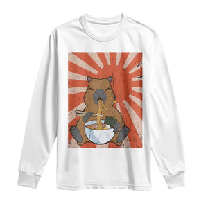 Kawaii Capybara Ramen Long Sleeve Shirt Cute Capy Meme Japanese Noodles Lover TS02 White Print Your Wear