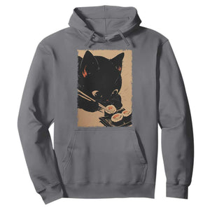 Kawaii Cat Eating Sushi Hoodie Japanese Anime Manga Otaku Retro Vintage Graphic TS02 Charcoal Print Your Wear