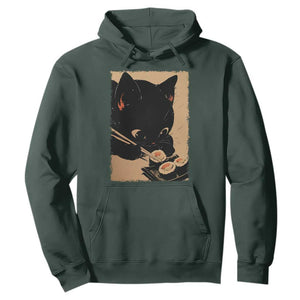 Kawaii Cat Eating Sushi Hoodie Japanese Anime Manga Otaku Retro Vintage Graphic TS02 Dark Forest Green Print Your Wear