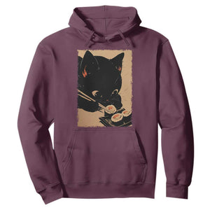 Kawaii Cat Eating Sushi Hoodie Japanese Anime Manga Otaku Retro Vintage Graphic TS02 Maroon Print Your Wear