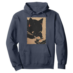 Kawaii Cat Eating Sushi Hoodie Japanese Anime Manga Otaku Retro Vintage Graphic TS02 Navy Print Your Wear