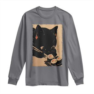 Kawaii Cat Eating Sushi Long Sleeve Shirt Japanese Anime Manga Otaku Retro Vintage Graphic TS02 Charcoal Print Your Wear