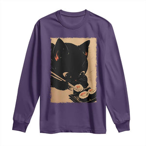 Kawaii Cat Eating Sushi Long Sleeve Shirt Japanese Anime Manga Otaku Retro Vintage Graphic TS02 Purple Print Your Wear