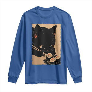 Kawaii Cat Eating Sushi Long Sleeve Shirt Japanese Anime Manga Otaku Retro Vintage Graphic TS02 Royal Blue Print Your Wear