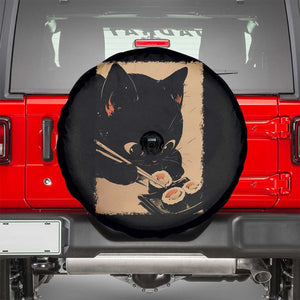 Kawaii Cat Eating Sushi Spare Tire Cover Japanese Anime Manga Otaku Retro Vintage Graphic TS02 Black Print Your Wear