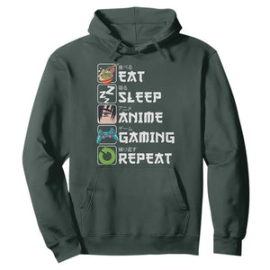 Eat Sleep Anime Gaming Repeat Hoodie Kawaii Otaku Gamer Manga Lover TS02 Dark Forest Green Print Your Wear