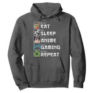 Eat Sleep Anime Gaming Repeat Hoodie Kawaii Otaku Gamer Manga Lover TS02 Dark Heather Print Your Wear