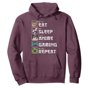 Eat Sleep Anime Gaming Repeat Hoodie Kawaii Otaku Gamer Manga Lover TS02 Maroon Print Your Wear