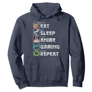 Eat Sleep Anime Gaming Repeat Hoodie Kawaii Otaku Gamer Manga Lover TS02 Navy Print Your Wear