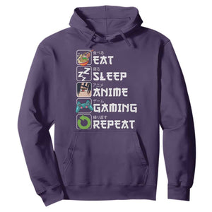 Eat Sleep Anime Gaming Repeat Hoodie Kawaii Otaku Gamer Manga Lover TS02 Purple Print Your Wear