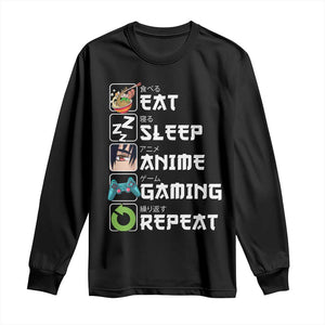 Eat Sleep Anime Gaming Repeat Long Sleeve Shirt Kawaii Otaku Gamer Manga Lover TS02 Black Print Your Wear