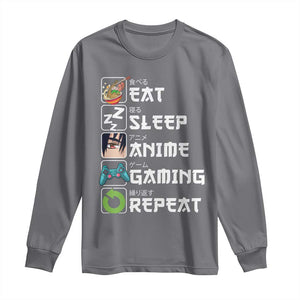 Eat Sleep Anime Gaming Repeat Long Sleeve Shirt Kawaii Otaku Gamer Manga Lover TS02 Charcoal Print Your Wear