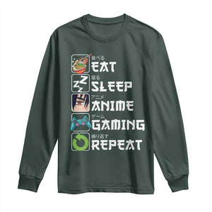 Eat Sleep Anime Gaming Repeat Long Sleeve Shirt Kawaii Otaku Gamer Manga Lover TS02 Dark Forest Green Print Your Wear