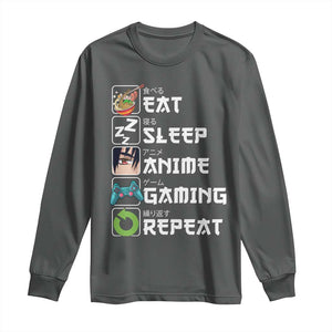 Eat Sleep Anime Gaming Repeat Long Sleeve Shirt Kawaii Otaku Gamer Manga Lover TS02 Dark Heather Print Your Wear