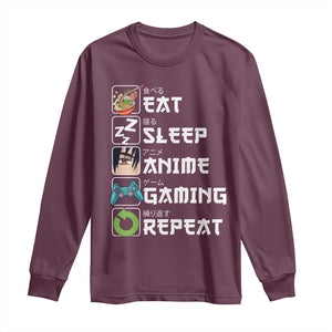 Eat Sleep Anime Gaming Repeat Long Sleeve Shirt Kawaii Otaku Gamer Manga Lover TS02 Maroon Print Your Wear